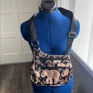 Elephant Print Crossbody Bag - Black and Cream